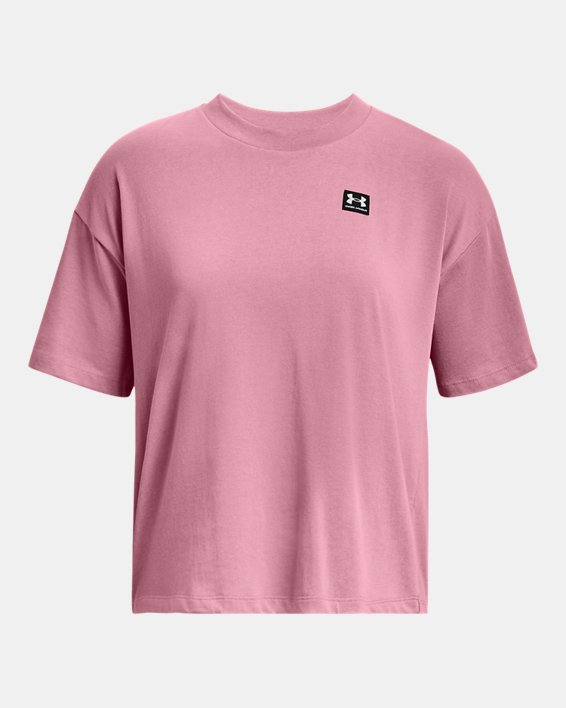 เสื้อแขนสั้นมีน้ำหนักทรงโอเวอร์ไซส์ UA Logo LC สำหรับผู้หญิง in Pink image number 7